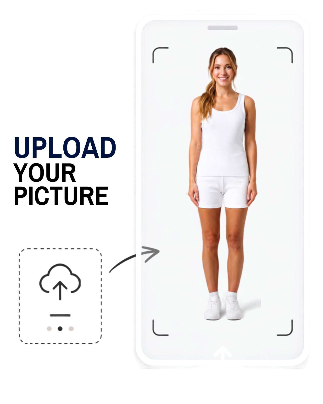 Shopper full-body photo in white basics